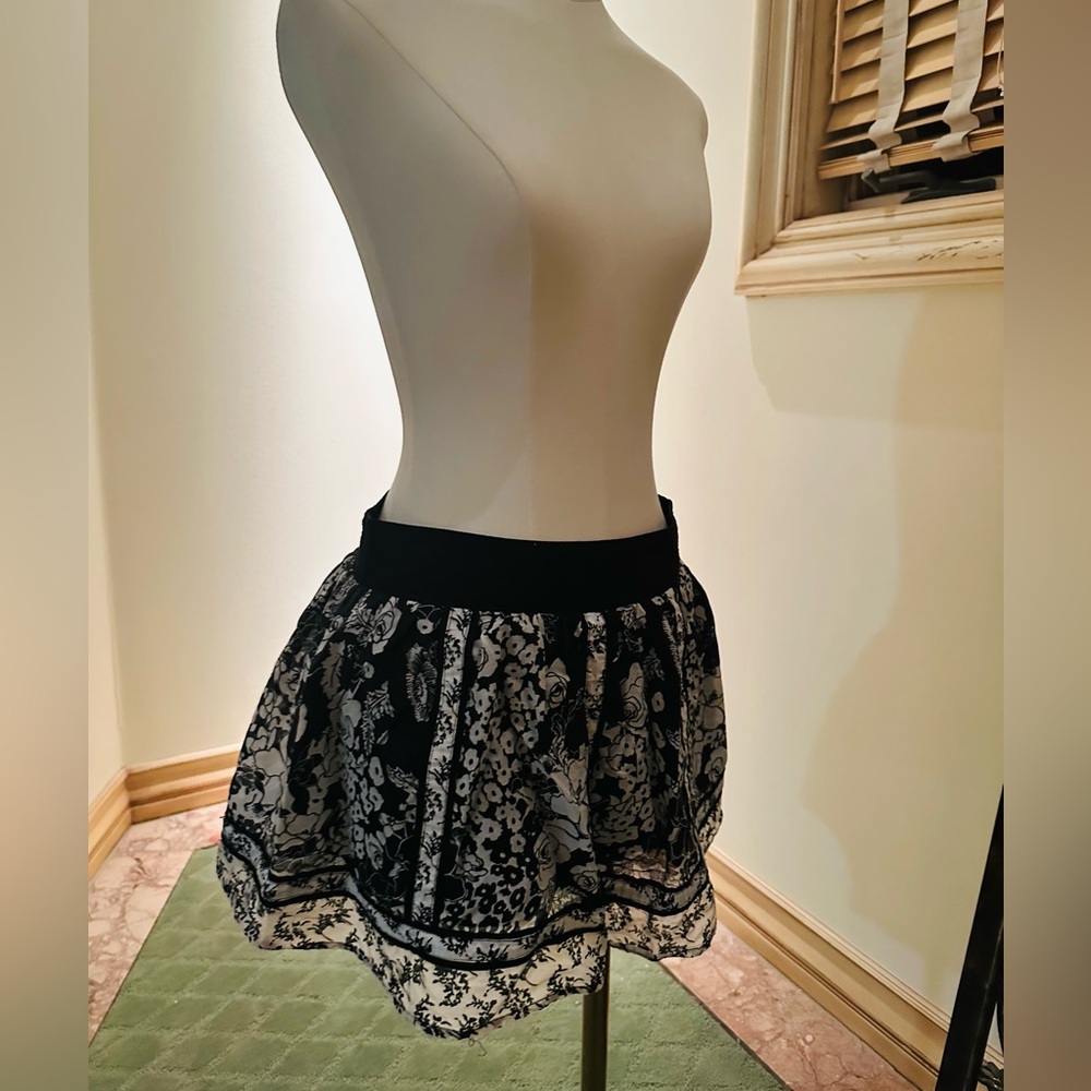 Floral Black and White Mini Skirt